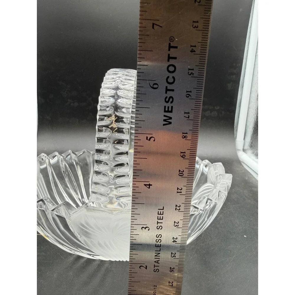 Vintage Frosted and Clear Crystal Glass‎ Basket Ribbed Scalloped Bowl As-Is